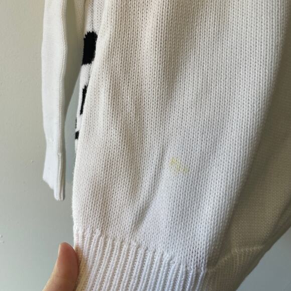 M Magaschoni White Crewneck Skull Front Graphic Sweater Ribbed Sz M 100% Cotton - Picture 4 of 8